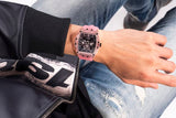 Guess Sporting Black Dial Pink Rubber Strap Watch for Men - GW0032G1