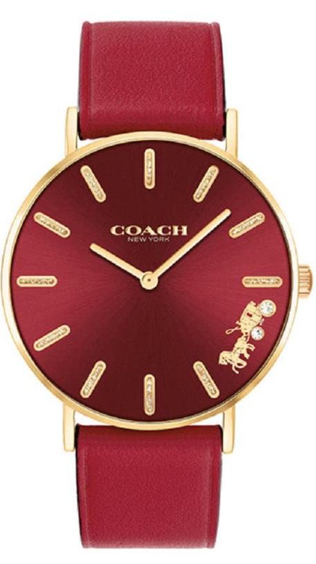 Coach Perry Red Dial Red Leather Strap Watch for Women