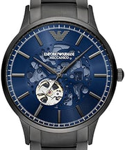 Emporio Armani Renato Automatic Blue Dial Grey Steel Strap Watch For Men - AR60056