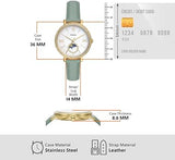 Fossil Jacqueline Analog Moonphase Mother of Pearl White Dial Green Leather Strap Watch for Women - ES5168