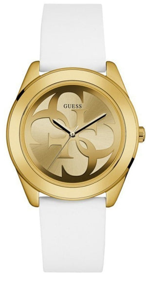 Guess G-Twist Gold Dial White Rubber Strap Watch for Women - W0911L7