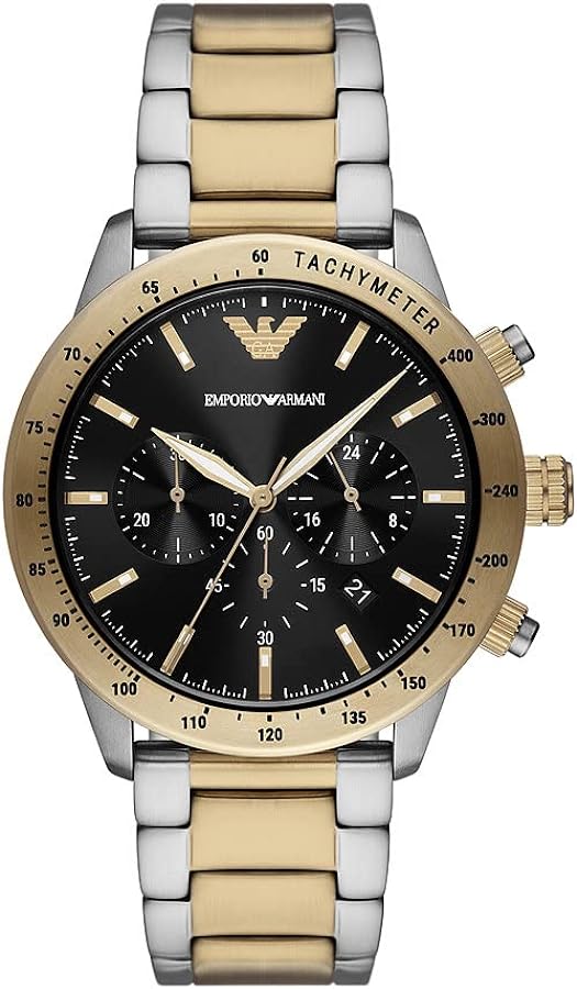 Emporio Armani Chronograph Black Dial Two Tone Steel Strap Watch For Men - AR11521