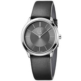 Calvin Klein Minimal Grey Dial Black Leather Strap Watch for Men - K3M221C4