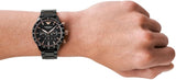 Emporio Armani Mario Ceramic Chronograph Black Dial Black Steel Strap Watch For Men - AR70002