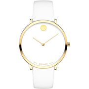 Movado 70th Anniversary Limited Edition White Dial White Leather Strap Watch For Women - 0607138