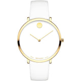 Movado 70th Anniversary Limited Edition White Dial White Leather Strap Watch For Women - 0607138