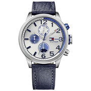 Tommy Hilfiger Jackson Silver Dial Black Leather Strap Watch for Men - 1791240