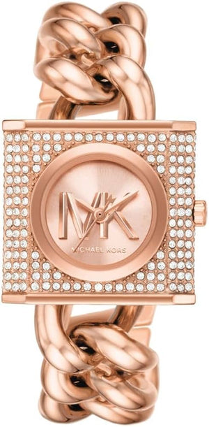 Michael Kors Chain Lock Three-Hand Rose Gold Dial Rose Gold Steel Strap Watch for Women - MK4827