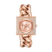 Michael Kors Chain Lock Three-Hand Rose Gold Dial Rose Gold Steel Strap Watch for Women - MK4827