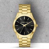 Michael Kors Slim Runway Quartz Black Dial Gold Steel Strap Watch For Men - MK8621