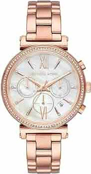 Michael Kors Sofie Chronograph Mother of Pearl White Dial Rose Gold Steel Strap Watch For Women - MK6576