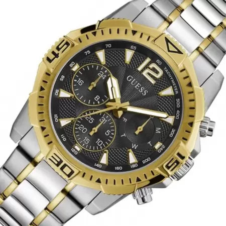 Guess Commander Chronograph Black Dial Two Tone Steel Strap Watch for Men