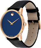 Movado Museum Sport Blue Dial Black Leather Strap Watch for Men - 0607266