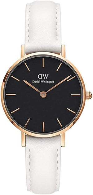 Daniel Wellington Classic Petite Bondi Black Dial White Leather Strap Watch For Women - DW00100285