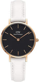 Daniel Wellington Classic Petite Bondi Black Dial White Leather Strap Watch For Women - DW00100285