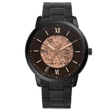 Fossil Neutra Automatic Skeleton Black Dial Black Steel Strap Watch for Men - ME3183