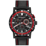 Burberry City Chronograph Black Dial Black Leather Strap Watch for Men - BU9803