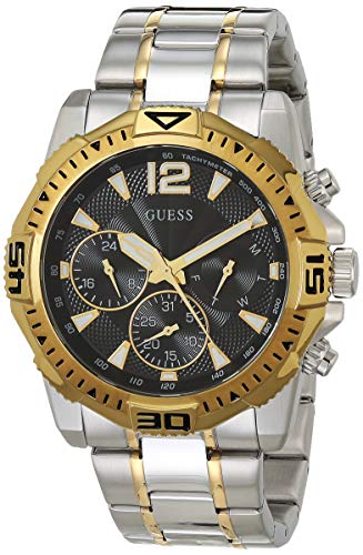 Two Commander Strap Guess Black Steel Tone Watch Dial for Chronograph Men