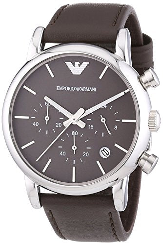 Emporio Armani Classic Chronograph Brown Dial Brown Leather Strap Watch For  Men