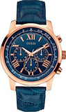 Guess Horizon Chronograph Blue Dial Blue Leather Strap Watch For Men - W0380G5