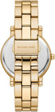 Michael Kors Corey Three Hand Black Dial Gold Steel Strap Watch for Women - MK7345