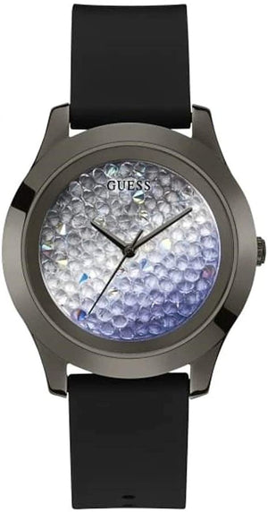 Guess Crush Crystals Silver Dial Black Rubber Strap Watch for Women - W1223L4