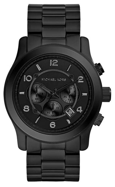Michael Kors Runway Chronograph Black Dial Black Steel Strap 