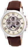 Fossil Grant Automatic White Dial Brown Leather Strap Watch for Men -  ME3027