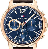 Tommy Hilfiger London Chronograph Quartz Blue Dial Brown Leather Strap Watch for Men - 1791532