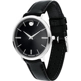 Movado Ultra Slim Black Dial Black Leather Strap Watch For Women - 0607090