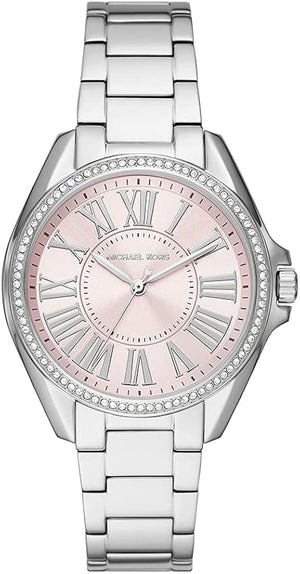 Michael Kors Kacie Three Hand Pink Dial Silver Steel Strap Watch for Women - MK6929