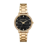 Michael Kors Pyper Three-Hand Black Dial Gold Steel Strap Watch For Women - MK4593