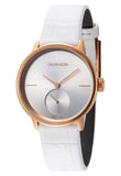 Calvin Klein Accent Silver Dial White Leather Strap Watch for Women - K2Y236K6