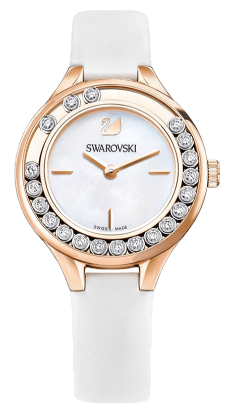 Swarovski Lovely Crystals Mother of Pearl Dial White Leather Strap Watch for Women - 5242904