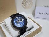 Versace V Race Chronograph Quartz Blue Dial Blue Leather Strap Watch For Men - VEBV00419