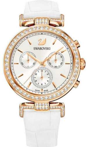Swarovski Era Journey Silver Dial White Leather Strap Watch for Women - 5295369