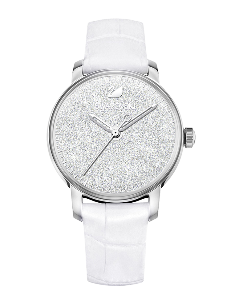 Swarovski white leather watch outlet