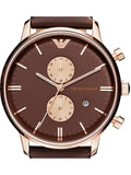 Emporio Armani Classic Chronograph Brown Dial Brown Leather Strap Watch For Men - AR0387