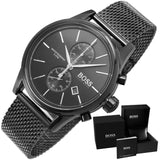 Hugo Boss Associate Black Dial Black Mesh Bracelet Watch for Men - 1513769