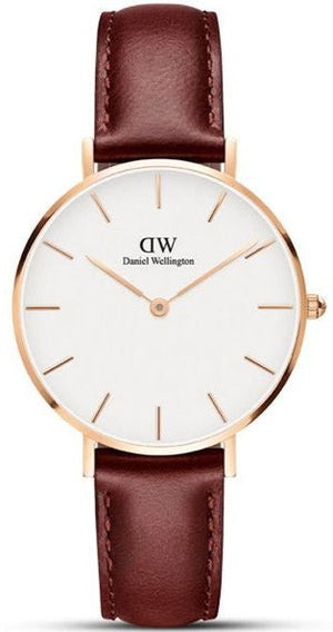 Daniel Wellington Petite St Mawes White Dial Brown Leather Strap Watch For Women - DW00100175