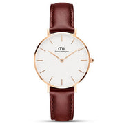 Daniel Wellington Petite St Mawes White Dial Brown Leather Strap Watch For Women - DW00100175