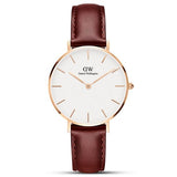 Daniel Wellington Petite St Mawes White Dial Brown Leather Strap Watch For Women - DW00100175