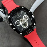 Guess Phoenix Multifunction Black Dial Red Rubber Strap Watch for Men - GW0203G4