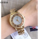 Guess Analog Diamonds Silver Dial Gold Steel Strap Watch For Women - W1013l2