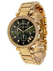 Michael Kors Parker Chronograph Green Dial Gold Steel Strap Watch for Women - MK6263