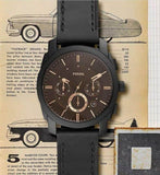 Fossil Machine Chronograph Black Dial Black Leather Strap Watch for Men - FS5586