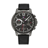 Tommy Hilfiger London Chronograph Grey Dial Black Leather Strap Watch for Men - 1791533