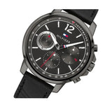 Tommy Hilfiger London Chronograph Grey Dial Black Leather Strap Watch for Men - 1791533