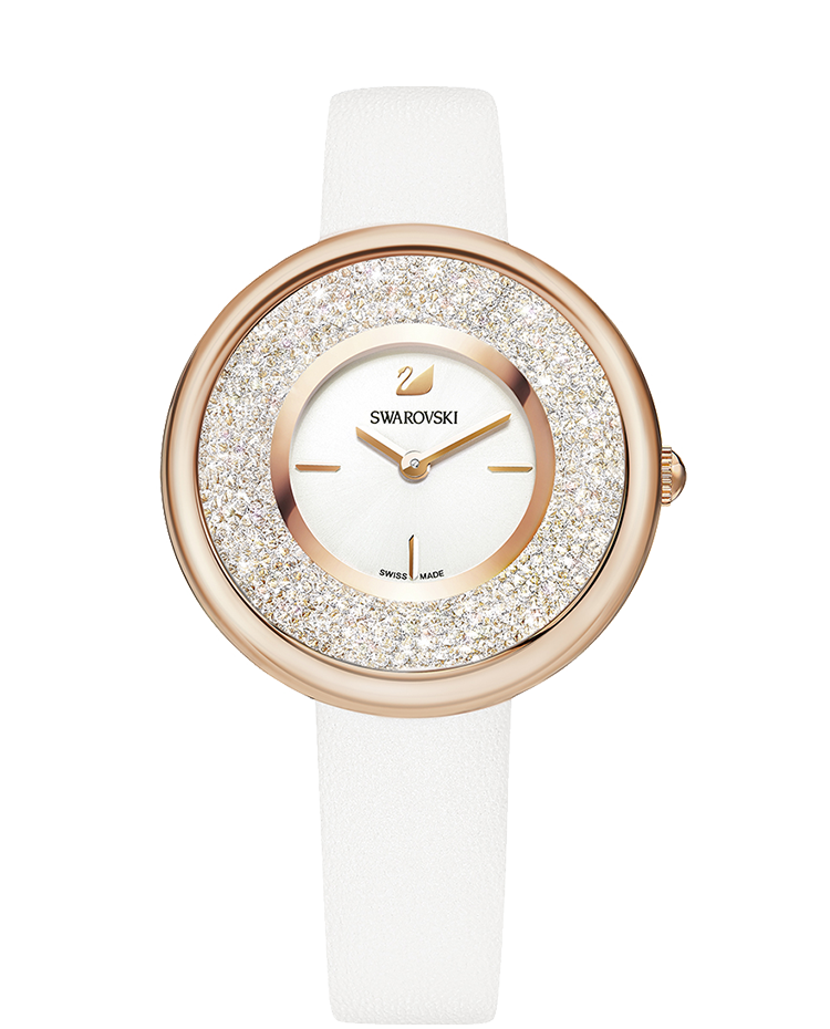Swarovski Crystalline Pure White Dial White Leather Strap Watch