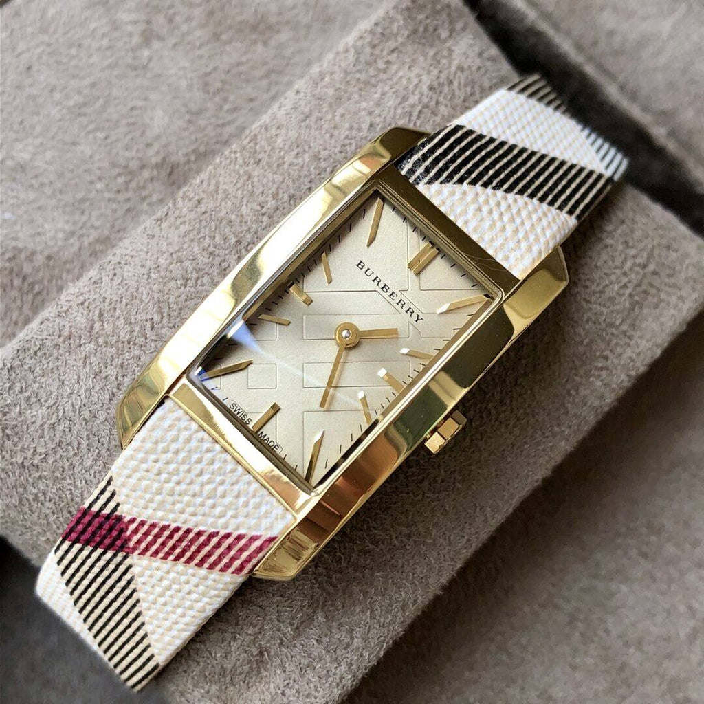 Burberry Nova Gold Tone Square Dial Leather Strap Watch for Women